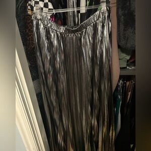 Metallic Pleated Midi Skirt in Sterling Silver
